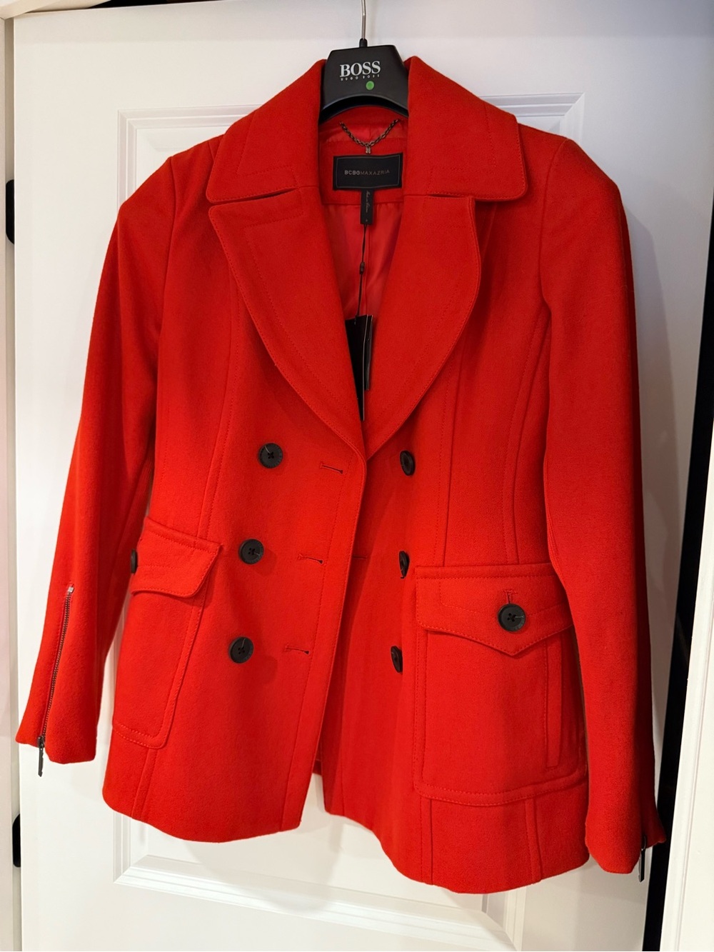 Red Double-Breasted Wool Blend Coat - BCBG